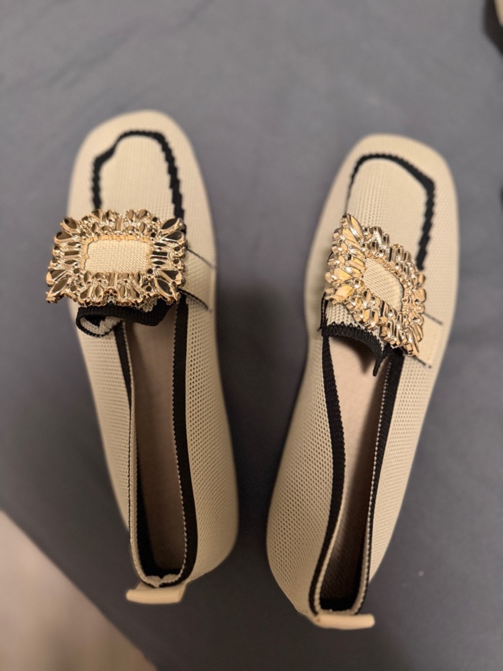 Source Unknown Beige Loafers with Crystal Buckle Trim - Picture 5 of 5